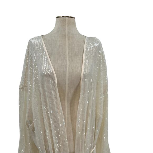Hutch Jackson Sequin-Embellished Mesh Cover-Up Duster Kimono Cream Plus Size 3X - Picture 3 of 16